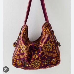 Embroidered Burgandy and Gold Women's free people Vic bag